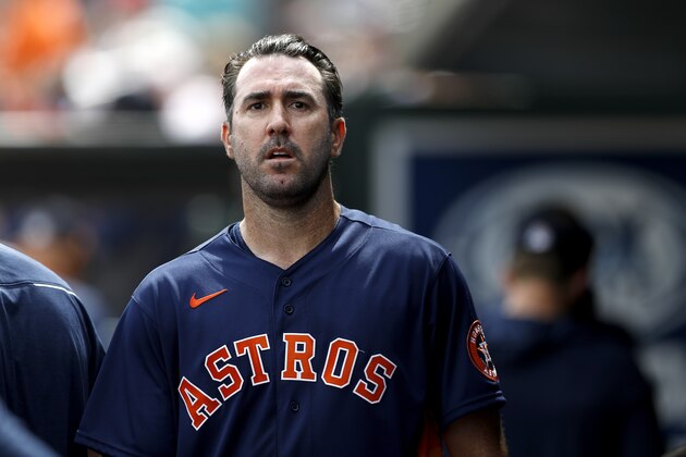 Houston Astros pitcher Justin Verlander walks in the dugout after pitching to the St. Louis Cardinals in the first inning of a spring training baseball game, Tuesday, March 3, 2020, in Jupiter, Fla. (AP Photo/Julio Cortez) Houston Astros pitcher Justin Verlander walks in the dugout after pitching to the St. Louis Cardinals in the first inning of a spring training baseball game, Tuesday, March 3, 2020, in Jupiter, Fla. (AP Photo/Julio Cortez)