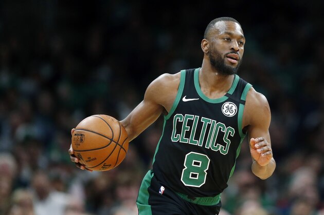 Boston Celtics' Kemba Walker plays against against the Oklahoma City Thunder during an NBA basketball game, Sunday, March, 8, 2020, in Boston. (AP Photo/Michael Dwyer)