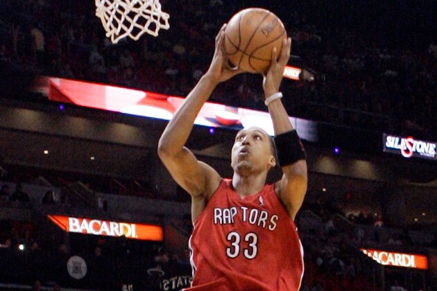 Toronto Raptors' Jamario Moon goes to the basket against the Miami Heat in the second quarter of a basketball game in Miami, Wednesday, March 5, 2008. The Raptors won 108-83. (AP Photo/Alan Diaz)