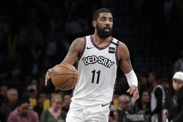 Brooklyn Nets' Kyrie Irving (11) during the second half of an NBA basketball game against the Chicago Bulls Friday, Jan. 31, 2020, in New York. The Nets won 133-118. (AP Photo/Frank Franklin II)