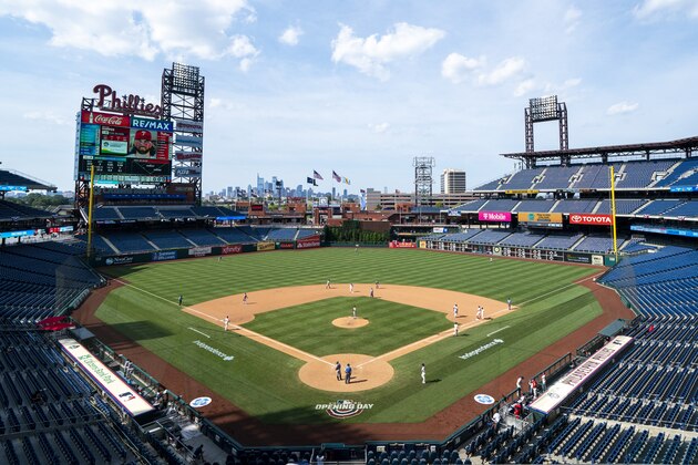 General View of Citizens Bank Park during the eighth inning of a baseball game between the Miami Marlins and the Philadelphia Phillies, Sunday, July 26, 2020, in Philadelphia. The Marlins won 11-6. (AP Photo/Chris Szagola) General View of Citizens Bank Park during the eighth inning of a baseball game between the Miami Marlins and the Philadelphia Phillies, Sunday, July 26, 2020, in Philadelphia. The Marlins won 11-6. (AP Photo/Chris Szagola)