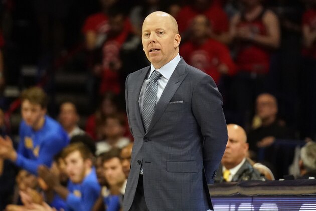 UCLA head coach Mick Cronin during the first half of an NCAA college basketball game against Arizona Saturday, Feb. 8, 2020, in Tucson, Ariz. (AP Photo/Rick Scuteri)