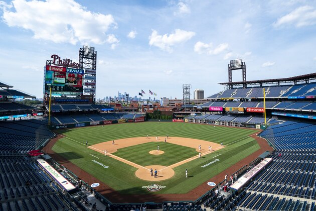 General View of Citizens Bank Park during the eighth inning of a baseball game between the Miami Marlins and the Philadelphia Phillies, Sunday, July 26, 2020, in Philadelphia. The Marlins won 11-6. (AP Photo/Chris Szagola) General View of Citizens Bank Park during the eighth inning of a baseball game between the Miami Marlins and the Philadelphia Phillies, Sunday, July 26, 2020, in Philadelphia. The Marlins won 11-6. (AP Photo/Chris Szagola)