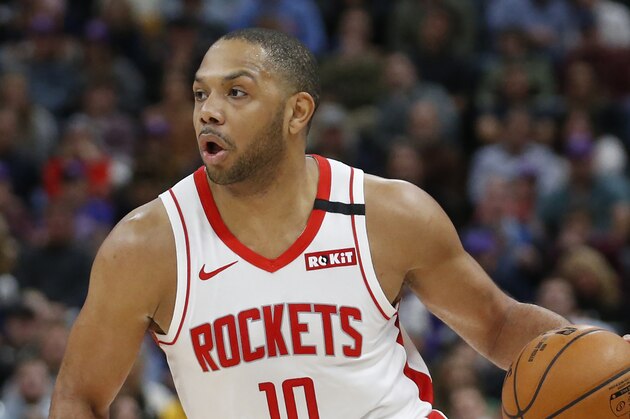 Houston Rockets guard Eric Gordon (10) brings the ball up court in the first half during an NBA basketball game against the Utah Jazz Monday, Jan. 27, 2020, in Salt Lake City. (AP Photo/Rick Bowmer)