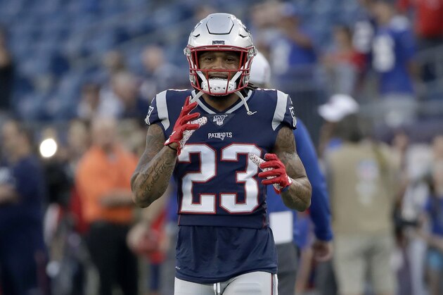 New England Patriots strong safety Patrick Chung warms up before an NFL preseason football game against the New York Giants, Thursday, Aug. 29, 2019, in Foxborough, Mass. (AP Photo/Elise Amendola)