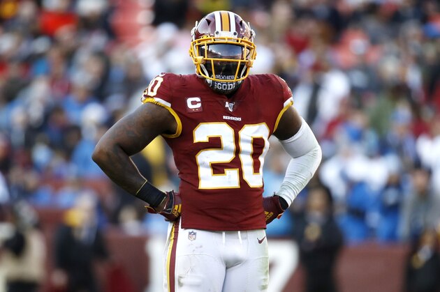 Washington Redskins strong safety Landon Collins waits for a play against the Detroit Lions during the second half of an NFL football game, Sunday, Nov. 24, 2019, in Landover, Md. (AP Photo/Patrick Semansky)