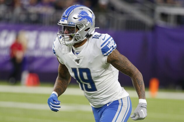 Detroit Lions wide receiver Kenny Golladay runs up field during the second half of an NFL football game against the Minnesota Vikings, Sunday, Dec. 8, 2019, in Minneapolis. (AP Photo/Bruce Kluckhohn)