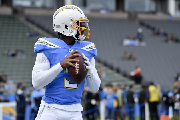 Los Angeles Chargers quarterback Tyrod Taylor warms up prior to an NFL football game against the Oakland Raiders in Carson, Calif., Sunday, Dec. 22, 2019. (AP Photo/Kelvin Kuo) Los Angeles Chargers quarterback Tyrod Taylor warms up prior to an NFL football game against the Oakland Raiders in Carson, Calif., Sunday, Dec. 22, 2019. (AP Photo/Kelvin Kuo)