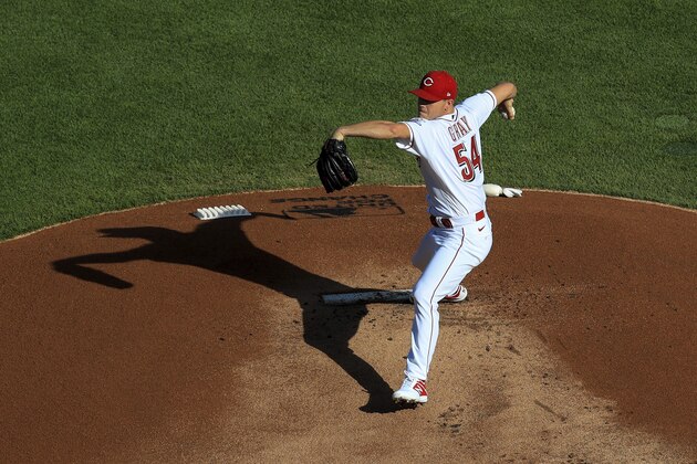 Cincinnati Reds' Sonny Gray (54) during a baseball game against the Detroit Tigers at Great American Ballpark in Cincinnati, Friday, July 24, 2020. The Reds won 7-1. (AP Photo/Aaron Doster)