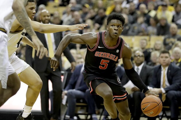 Georgia's Anthony Edwards heads to the basket during the first half of an NCAA college basketball game against Missouri Tuesday, Jan. 28, 2020, in Columbia, Mo. (AP Photo/Jeff Roberson)