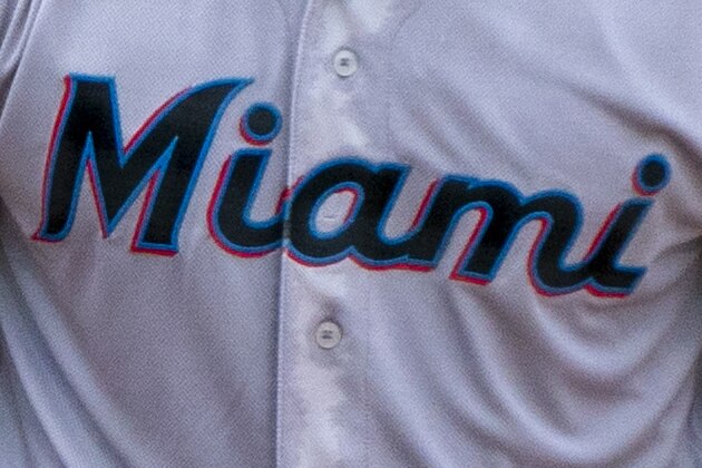 Miami Marlins' Jesus Aguilar reacts during the fifth inning of a baseball game against the Miami Marlins against the Philadelphia Phillies, Sunday, July 26, 2020, in Philadelphia. The Marlins won 11-6. (AP Photo/Chris Szagola)