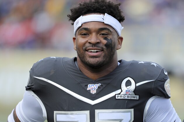 FILE - In this Jan. 26, 2020, file photo, AFC safety Jamal Adams of the New York Jets walks off the field at halftime during the NFL Pro Bowl football game in Orlando, Fla. Joe Douglas' feelings about Jamal Adams remain unchanged. Just like the New York Jets general manager's game plan when it comes to the star safety's contract situation. “Jamal’s an unbelievable young player, and our plan is to keep Jamal here a long time,” Douglas said in a pre-draft conference call with reporters Monday, April 20, 2020. (AP Photo/Gregory Payan, File)