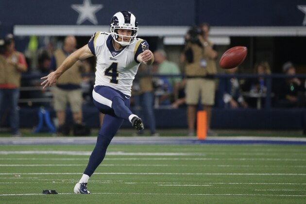 En foto de archivo del 15 de diciembre del 2019 el pateador Greg Zuerlein con los Rams de Los Ángeles. El 27 de marzo del 2020 llegó a un acuerdo con los Cowboys de Dallas por tres años. (AP Photo/Michael Ainsworth, File) En foto de archivo del 15 de diciembre del 2019 el pateador Greg Zuerlein con los Rams de Los Ángeles. El 27 de marzo del 2020 llegó a un acuerdo con los Cowboys de Dallas por tres años. (AP Photo/Michael Ainsworth, File)