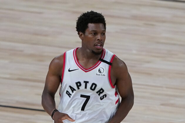 Toronto Raptors' Kyle Lowry (7) plays against the Los Angeles Lakers during the second half of an NBA basketball game Saturday, Aug. 1, 2020, in Lake Buena Vista, Fla. (AP Photo/Ashley Landis, Pool)