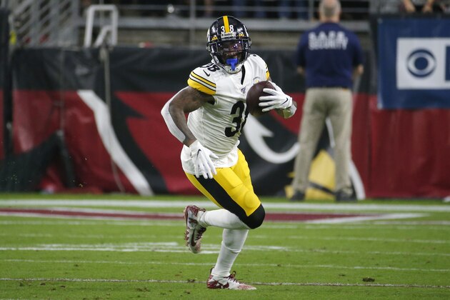 Pittsburgh Steelers running back Jaylen Samuels (38) during an NFL football game against the Arizona Cardinals, Sunday, Dec. 8, 2019, in Glendale, Ariz. (AP Photo/Rick Scuteri)