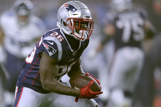 New England Patriots running back Sony Michel carries the ball against the Tennessee Titans in the first half of an NFL wild-card playoff football game, Saturday, Jan. 4, 2020, in Foxborough, Mass. (AP Photo/Charles Krupa) New England Patriots running back Sony Michel carries the ball against the Tennessee Titans in the first half of an NFL wild-card playoff football game, Saturday, Jan. 4, 2020, in Foxborough, Mass. (AP Photo/Charles Krupa)