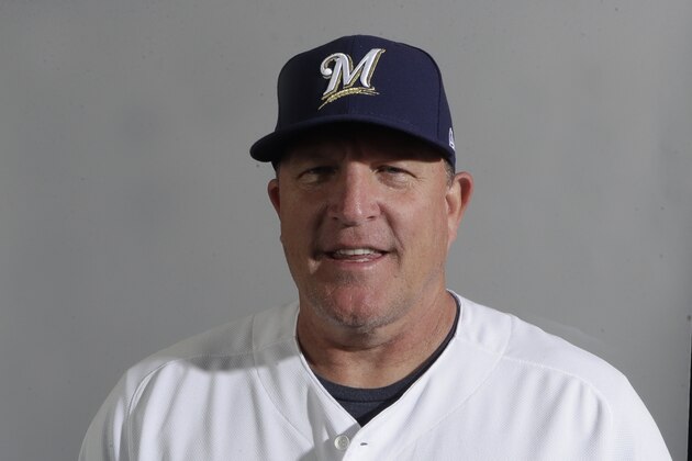 This is a 2018 photo of bench coach Pat Murphy of the Milwaukee Brewers baseball team. This image reflects the spring training active roster as of Feb. 22, 2018 when this image was taken in Maryvale, Ariz. (AP Photo/Carlos Osorio)