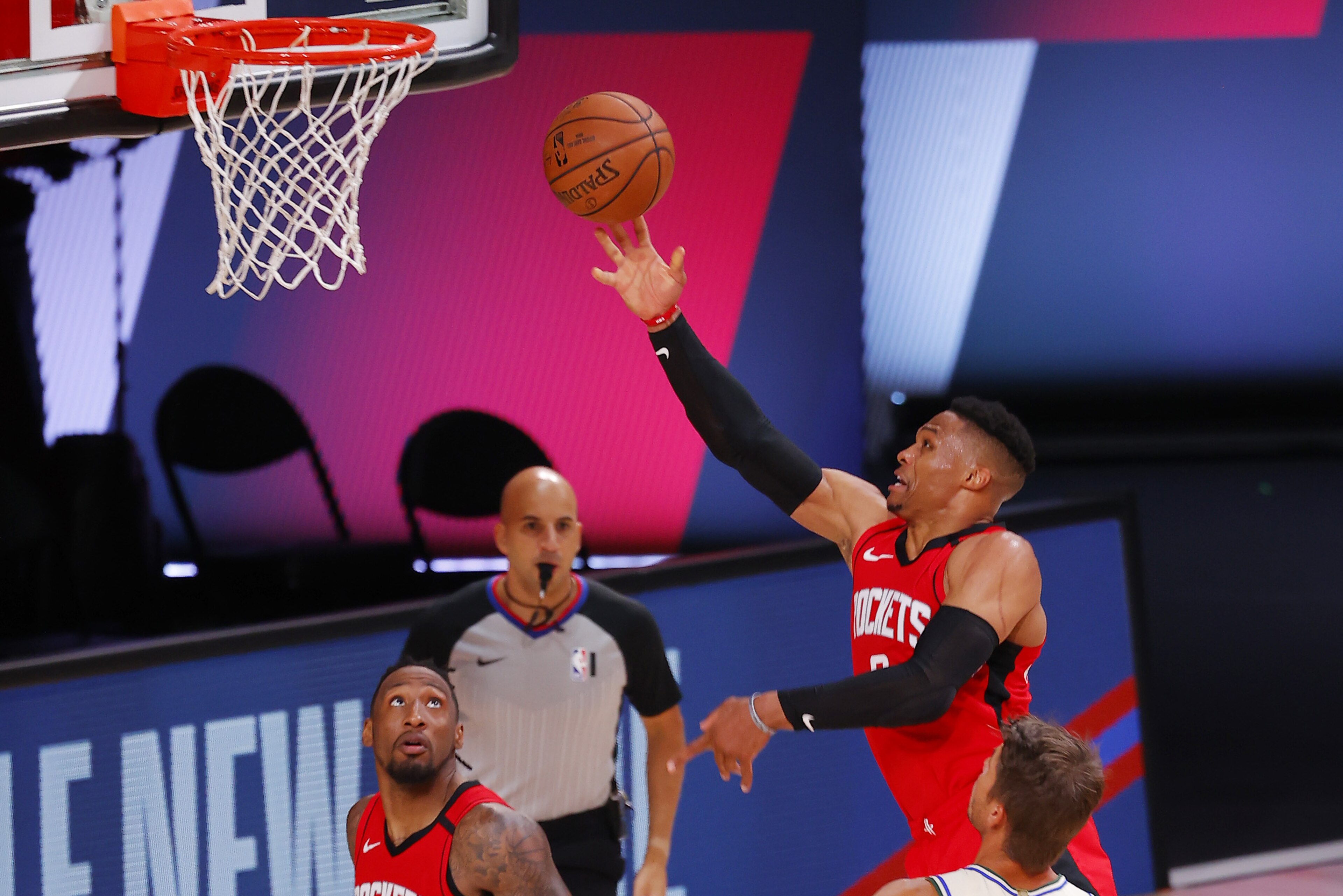 Houston Rockets' Russell Westbrook goes up for a shot against the Milwaukee Bucks during an NBA basketball game Sunday, Aug. 2, 2020, in Lake Buena Vista, Fla. (Mike Ehrmann/Pool Photo via AP) Houston Rockets' Russell Westbrook goes up for a shot against the Milwaukee Bucks during an NBA basketball game Sunday, Aug. 2, 2020, in Lake Buena Vista, Fla. (Mike Ehrmann/Pool Photo via AP)