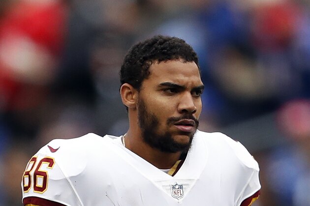 Washington Redskins tight end Jordan Reed (86) during a break in action against the New York Giants during an NFL football game Sunday, Oct. 28, 2018, in East Rutherford, N.J. The Redskins won 20-13. (AP Photo/Adam Hunger)