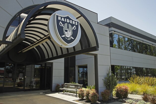 The former Oakland Raiders training camp facility is seen on Tuesday, June 23, 2020, in Alameda, Calif. The Raiders finally are settled in Las Vegas, at least partially. The team was able to open its new training facility in nearby Henderson, Nev., this week. About 70 team members, no players are allowed unless they are rehabilitating injuries, were on hand Monday at the Intermountain Healthcare Performance Center, a 335,000-square-foot complex. It's the first time the Raiders have gotten their football operations personnel in the same building since NFL Commissioner Roger Goodell ordered team facilities shut in late March because of the coronavirus pandemic. In the Raiders' case, that was their building in Alameda. (AP Photo/Ben Margot)