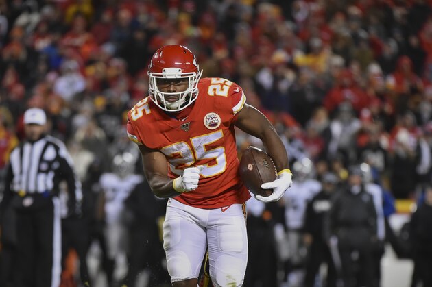 Kansas City Chiefs running back LeSean McCoy (25) during the second half of an NFL football game against the Oakland Raiders in Kansas City, Mo., Sunday, Dec. 1, 2019. (AP Photo/Ed Zurga)