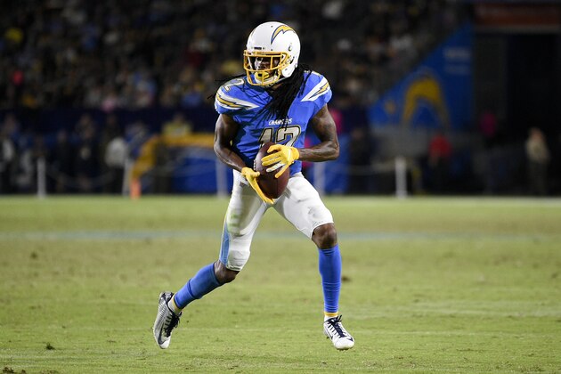 Los Angeles Chargers wide receiver Travis Benjamin in action during the second half of an NFL football game against the Pittsburgh Steelers in Carson, Calif., Sunday, Oct. 13, 2019. (AP Photo/Kelvin Kuo)