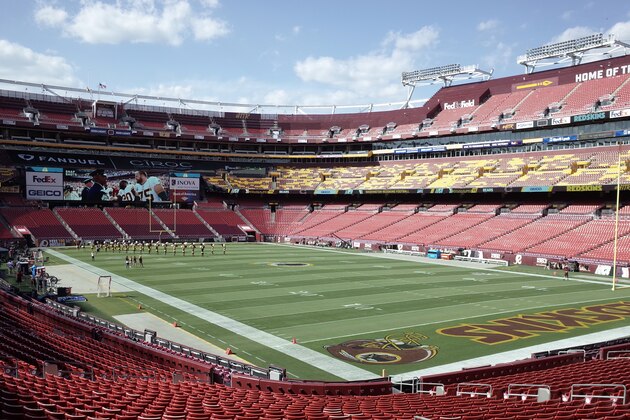 FedEx Field is seen in this general view prior to an NFL football game between the Chicago Bears and Washington Redskins, Monday, Sept. 23, 2019, in Landover, Md. (AP Photo/Mark Tenally)