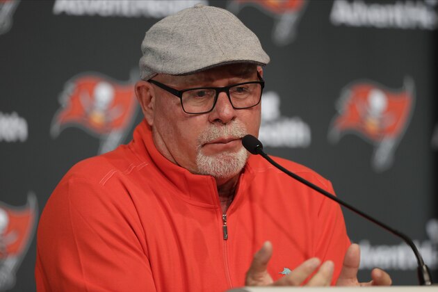 Tampa Bay Buccaneers head coach Bruce Arians during an end of the season NFL football news conference Monday, Dec. 30, 2019, in Tampa, Fla. The Bucs finished the season with a 7-9 record. (AP Photo/Chris O'Meara)