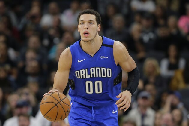 Orlando Magic forward Aaron Gordon (00) during the second half of an NBA basketball game against the San Antonio Spurs in San Antonio, Saturday, Feb. 29, 2020. (AP Photo/Eric Gay)
