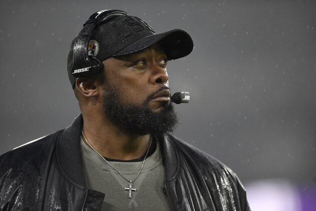 Pittsburgh Steelers head coach Mike Tomlin looks on during the first half of an NFL football game against the Baltimore Ravens, Sunday, Dec. 29, 2019, in Baltimore. (AP Photo/Gail Burton)