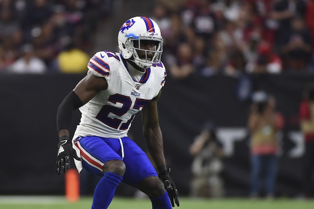 Buffalo Bills cornerback Tre'Davious White (27) defends against the Houston Texans during the first half of an NFL wild-card playoff football game Saturday, Jan. 4, 2020, in Houston. (AP Photo/Eric Christian Smith)
