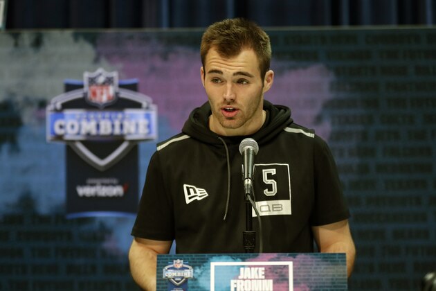 FILE - In this Feb. 25, 2020, file photo, Georgia quarterback Jake Fromm speaks during a press conference at the NFL football scouting combine in Indianapolis. Buffalo Bills rookie quarterback Jake Fromm apologized for using the phrase