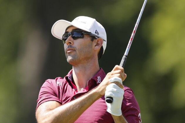 Cameron Tringale drives during the third round of the Rocket Mortgage Classic golf tournament, Thursday, July 2, 2020, at the Detroit Golf Club in Detroit. (AP Photo/Carlos Osorio)