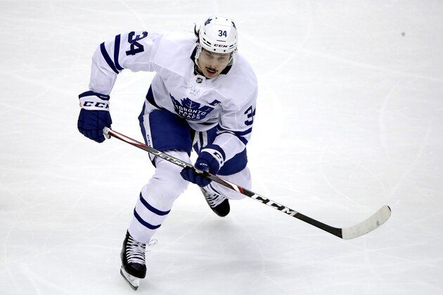 Toronto Maple Leafs' Auston Matthews skates during the first period of the team's NHL hockey game against the Pittsburgh Penguins in Pittsburgh, Tuesday, Feb. 18, 2020. The Penguins won 5-2. (AP Photo/Gene J. Puskar)