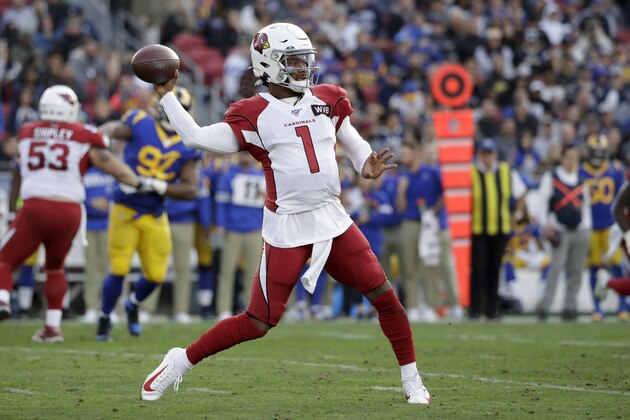 Arizona Cardinals quarterback Kyler Murray passes against the Los Angeles Rams during second half of an NFL football game Sunday, Dec. 29, 2019, in Los Angeles. (AP Photo/Marcio Jose Sanchez)