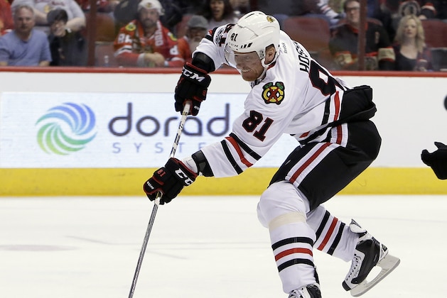 Chicago Blackhawks right wing Marian Hossa (81) in the first period during an NHL hockey game against the Arizona Coyotes, Thursday, Feb. 2, 2017, in Glendale, Ariz. (AP Photo/Rick Scuteri)