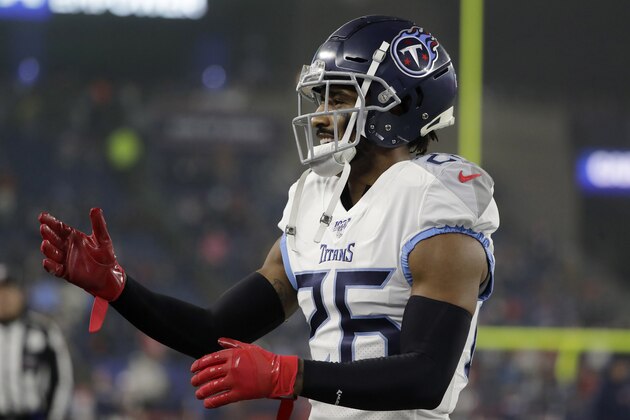 Tennessee Titans cornerback Logan Ryan warms up before an NFL wild-card playoff football game against the New England Patriots, Saturday, Jan. 4, 2020, in Foxborough, Mass. (AP Photo/Steven Senne)