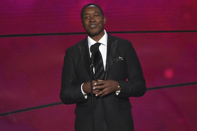 Isiah Thomas speaks at the NBA Awards on Monday, June 24, 2019, at the Barker Hangar in Santa Monica, Calif. (Photo by Chris Pizzello/Invision/AP)