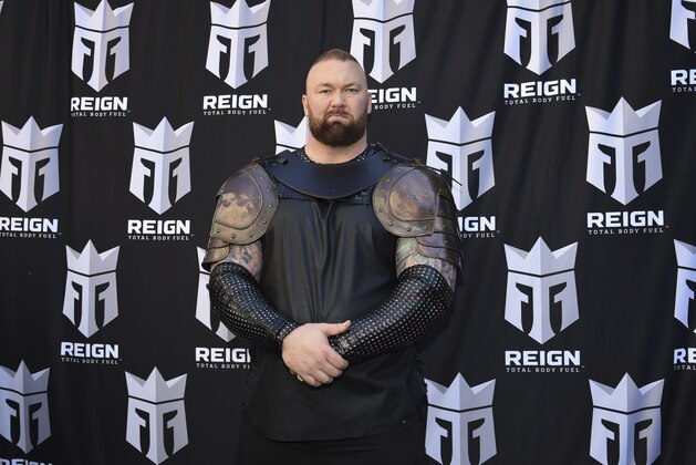 Actor Hafthor Bjornsson participates in the launch of Monster Energy's Reign Total Body Fuel at Greeley Square Park on Tuesday, April 16, 2019, in New York. (Photo by Evan Agostini/Invision/AP)