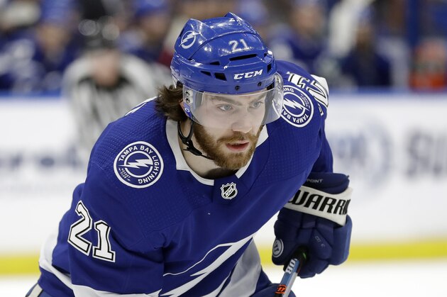 Tampa Bay Lightning center Brayden Point during the second period of an NHL hockey game against the Toronto Maple Leafs Tuesday, Feb. 25, 2020, in Tampa, Fla. (AP Photo/Chris O'Meara)