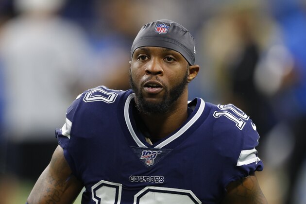 Dallas Cowboys wide receiver Tavon Austin is seen during pregame of an NFL football game against the Detroit Lions, Sunday, Nov. 17, 2019, in Detroit. (AP Photo/Paul Sancya)