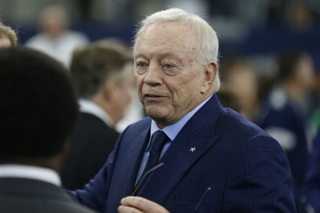 Dallas Cowboys owner Jerry Jones before an NFL football game against the Los Angeles Rams in Arlington, Texas, Sunday, Dec. 15, 2019. (AP Photo/Ron Jenkins)