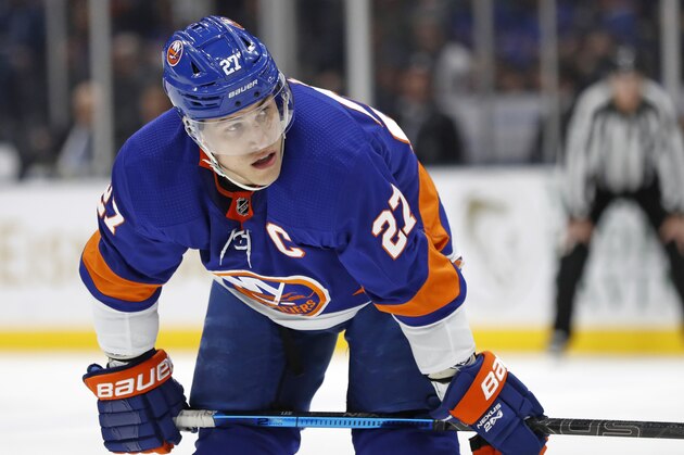 New York Islanders left wing Anders Lee (27) waits for a faceoff during the second period of an NHL hockey game against the New York Rangers, Tuesday, Feb. 25, 2020, in Uniondale, N.Y. (AP Photo/Kathy Willens) New York Islanders left wing Anders Lee (27) waits for a faceoff during the second period of an NHL hockey game against the New York Rangers, Tuesday, Feb. 25, 2020, in Uniondale, N.Y. (AP Photo/Kathy Willens)