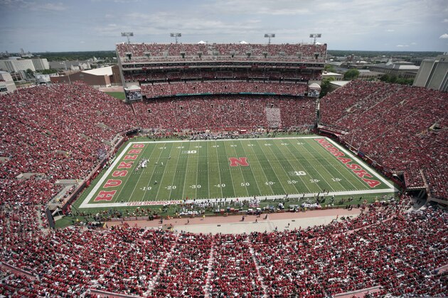 General view of Memorial Stadium during the second half of an NCAA college football game between Nebraska and South Alabama, in Lincoln, Neb., Saturday, Aug. 31, 2019. (AP Photo/Nati Harnik)