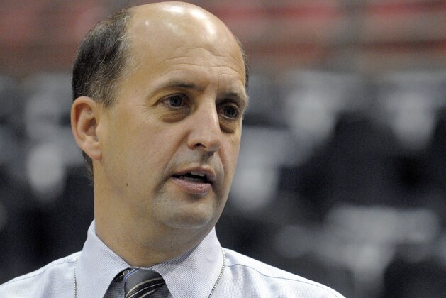 FILE - In this May 26, 2010, file photo, television NBA analyst Jeff Van Gundy talks before Game 5 between the Boston Celtics and Orlando Magic in the NBA Eastern Conference basketball finals in Orlando, Fla. If Van Gundy had his way, his U.S. team trying to qualify for the 2019 Basketball World Cup would have been together for a month of practices. He had five days. Ready or not, qualifying is about to start when Van Gundy and a team of largely unheralded G League players take on Puerto Rico.  (AP Photo/Phelan M. Ebenhack, File)