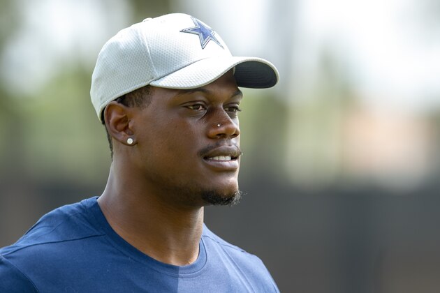 Dallas Cowboys defensive end Randy Gregory during NFL football training camp, Saturday, July 28, 2018, in Oxnard, Calif. (AP Photo/Gus Ruelas)