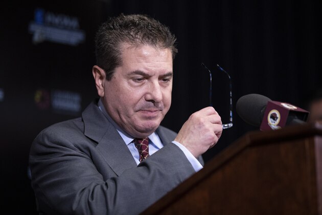 Washington Redskins owner Dan Snyder removes his glasses as he speaks during a news conference with head coach Ron Rivera, at the team's NFL football training facility, Thursday, Jan. 2, 2020 in Ashburn, Va. (AP Photo/Alex Brandon) Washington Redskins owner Dan Snyder removes his glasses as he speaks during a news conference with head coach Ron Rivera, at the team's NFL football training facility, Thursday, Jan. 2, 2020 in Ashburn, Va. (AP Photo/Alex Brandon)
