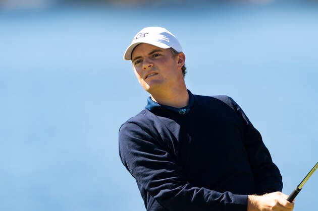 Georgia Tech's Tyler Strafaci tees off during an NCAA golf tournament on Thursday, Oct. 17, 2019 in Alpharetta, Ga. (AP Photo/John Amis)