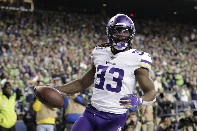 Minnesota Vikings running back Dalvin Cook runs against the Seattle Seahawks during the first half of an NFL football game, Monday, Dec. 2, 2019, in Seattle. (AP Photo/Ted S. Warren)