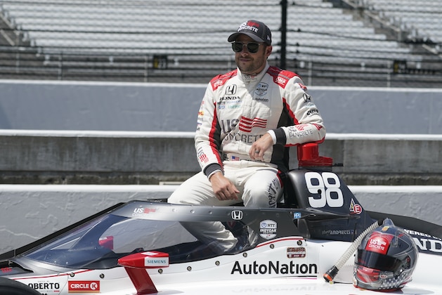 Marco Andretti poses for a photo during qualifications for the Indianapolis 500 auto race at Indianapolis Motor Speedway, Saturday, Aug. 15, 2020, in Indianapolis. (AP Photo/Darron Cummings)